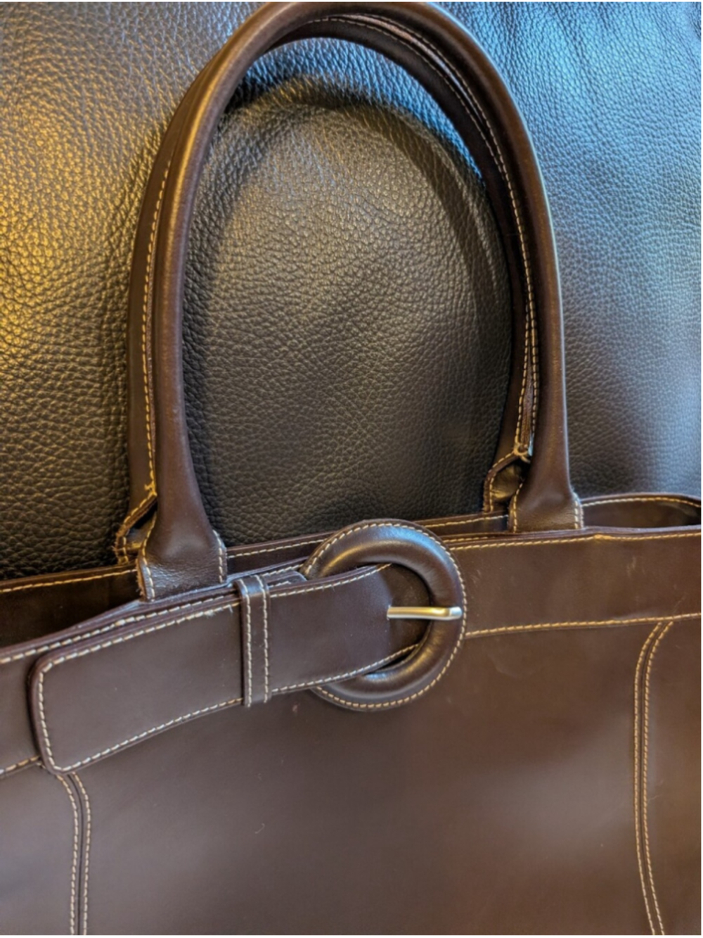 VINTAGE FURLA Dark Chocolate Brown Leather Tote Handbag Shoulder Bag Made in VGU - Picture 3 of 11